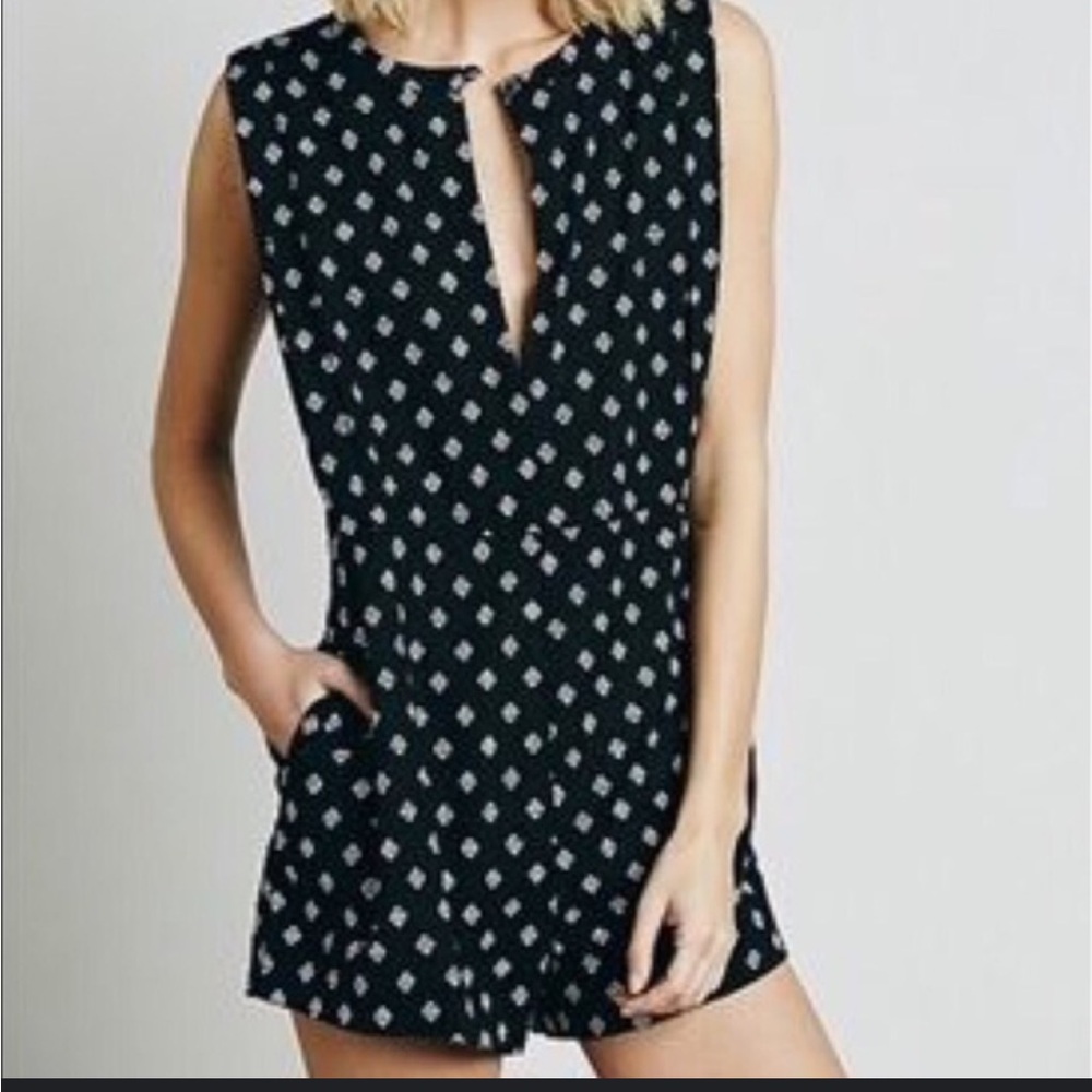 Free People Women's Black Gem Pattern Sleeveless Romper, size small